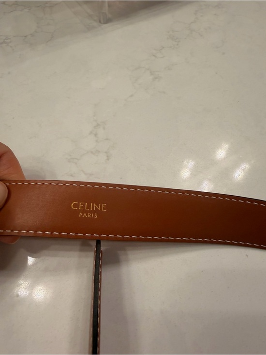 Celine Brown Leather Belt with Gold Triomphe Buckle main image 3